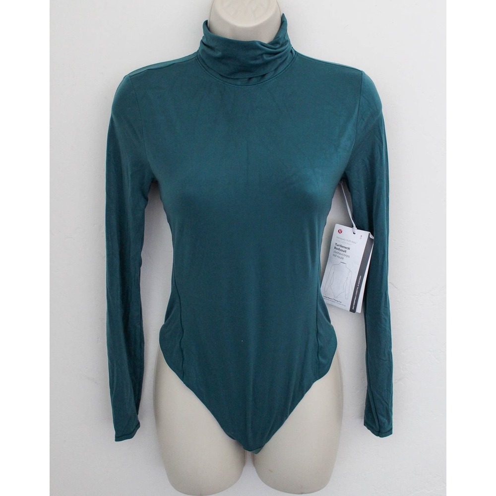 Lululemon Bodysuit Womens Small Green Nulu Turtleneck Long Sleeve Thong W3HQLS